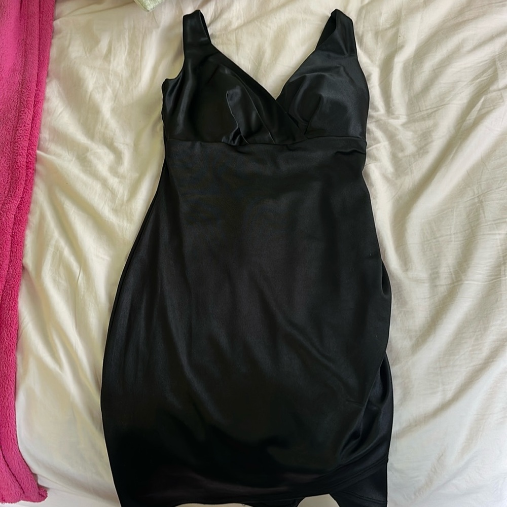 Honey and Rosie Black silk mini v-neck dress